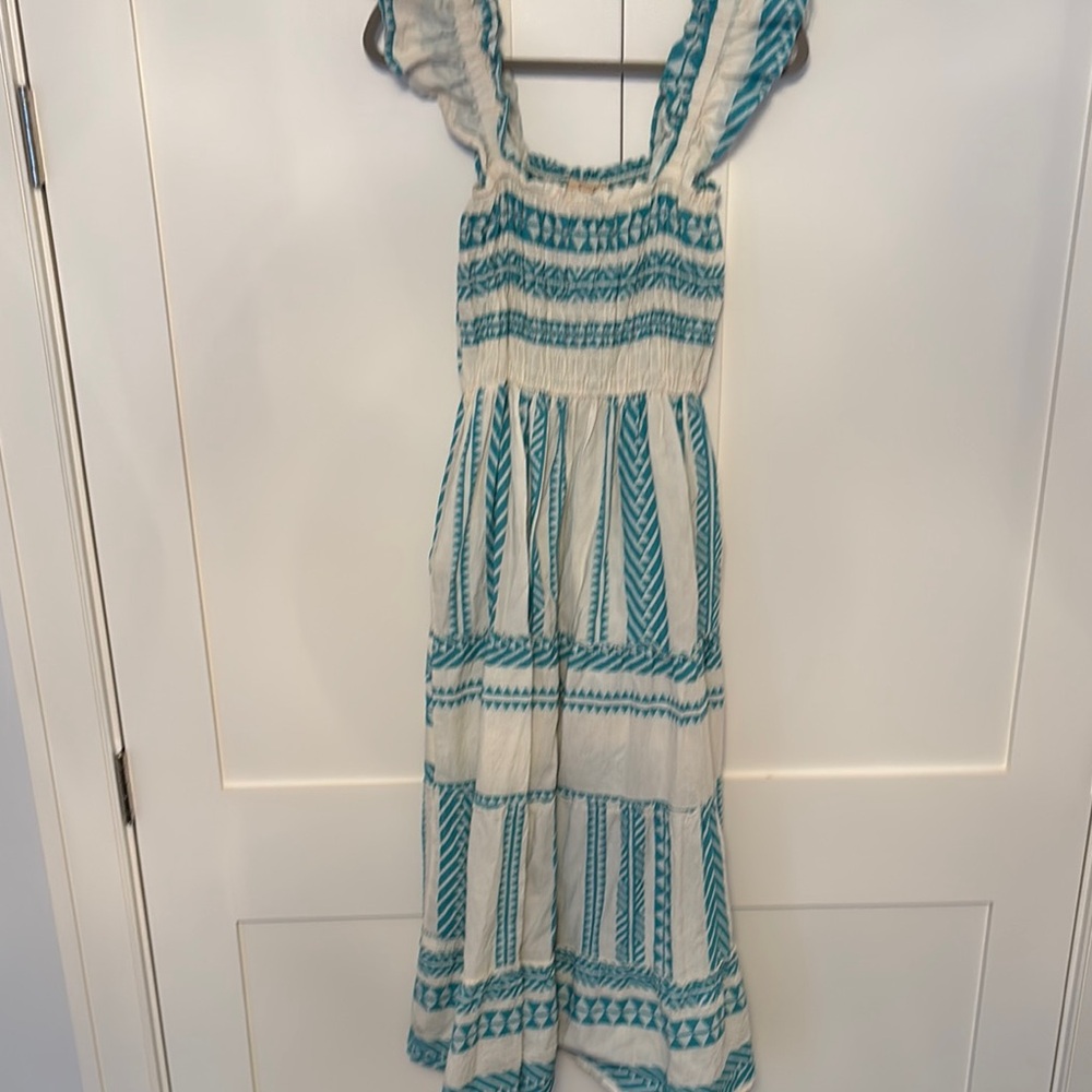 Bohemian Maxi Dress in Teal and White
